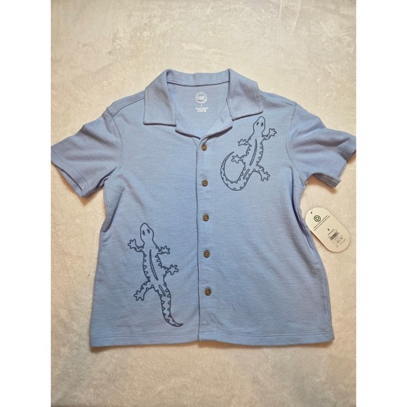 wonder nation Other - 219 Wonder Nation Boys Button Front Shirt Gecko Print Blue Size 8 NWT Short...